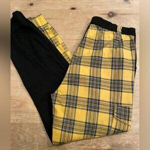 Almost Famous Women’s Cargo 1/2 plaid 1/2 denim joggers 90’s Y2k Streetwear M